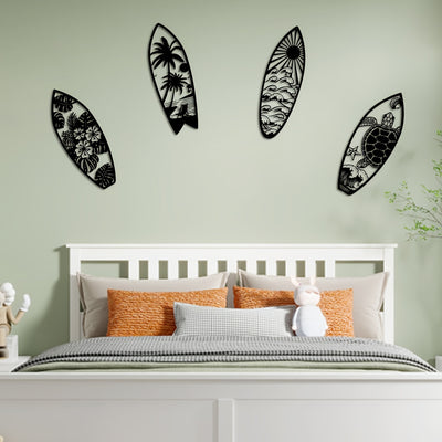 Coastal Vibes: Metal Surfboard Wall Decor - Summer Metal Turtle, Palm Tree & Surfboard Beach Sign - Enhance Your Indoor & Outdoor Space with Coastal Metal Wall Art