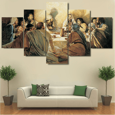 The Divine Masterpiece: 5pcs HD Printed Christ Apostles Last Supper Canvas Wall Art - Exquisite Home Decor Collection