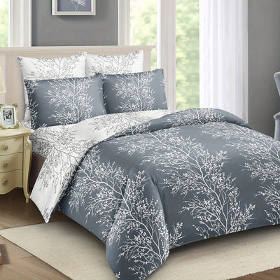 Soft and Stylish Branch and Leaf Printed Duvet Cover Set for a Luxurious Bedroom Experience(1*Duvet Cover + 2*Pillowcases, Without Core)