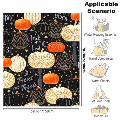 Cozy Flannel Pumpkin Blanket: Perfect Halloween Holiday Gift for All Ages