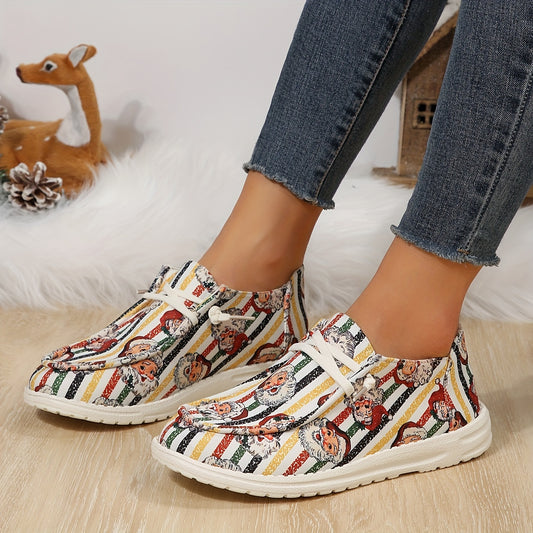 These Holiday Cheer Santa Claus Striped Pattern Sneakers provide both fashion and comfort. The durable, low-top flat loafers have a festive Santa Claus pattern and a flexible sole to keep your feet comfortable all day long. Perfect for a casual look.