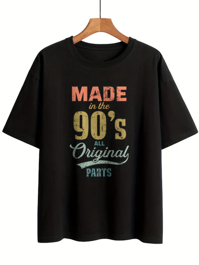 Vintage Made In The 90's Print T-Shirt, Short Sleeve Summer Casual Top, Women's Clothing