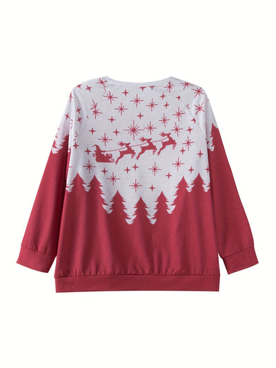 Cozy and Festive: Women's Plus Size Christmas Tree Reindeer Sweatshirt Perfect for the Holiday Season