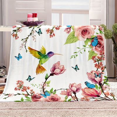 Nature's Symphony: Watercolor Bird and Floral Print Multi-purpose Flannel Blanket - A Cozy and Versatile Gift for Every Season