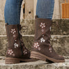 Retro Mid-Calf Boots with Floral Embroidery: Women's Lace-Up Side Zipper Shoes