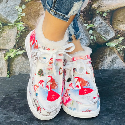 Winter Wonderland: Women's Cartoon Print Fluffy Shoes - Cozy, Cute, and Non-Slip