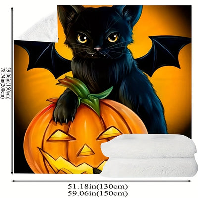 Pumpkin & Black Cat Halloween Blanket: Your Comfy Companion for Spooky Nights