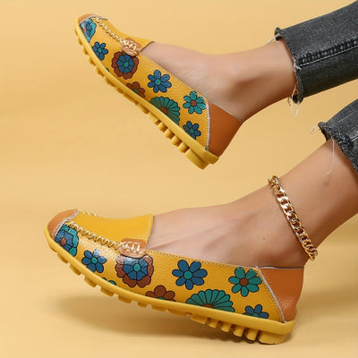 Stylish Women's Casual Yellow Flat Shoes with Flower Patterns: Lightweight and Comfortable Low Top Design