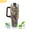 40oz Foliage and Branch Design Stainless Steel Water Tumbler - Perfect for Outdoor Camping, Driving, and Hiking - Includes Car Mug with Handle and Lid