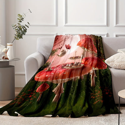 Cozy up with our Mushroom Printed Flannel Blanket - Perfect for Home, Office, and Travel