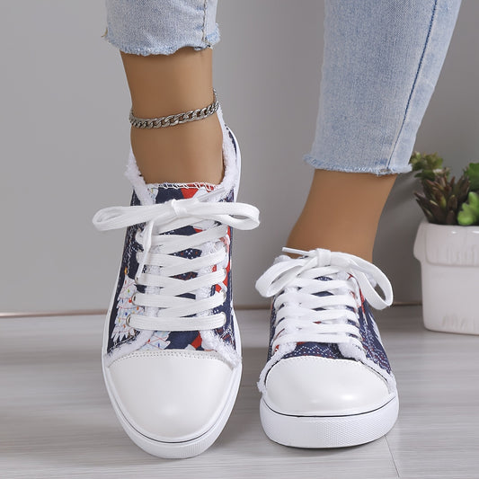 Women's Santa Claus Pattern Canvas Shoes: Casual Lace-Up Outdoor Christmas Shoes