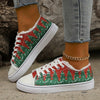 Festive Footwear: Women's Christmas Tree Print Canvas Shoes – Casual Lace-Up Outdoor Shoes for Lightweight Holiday Style