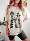 Funny Cartoon Giraffe with Glass Print Crew Neck T-Shirt, Casual Short Sleeve T-Shirt For Spring & Summer, Women's Clothing