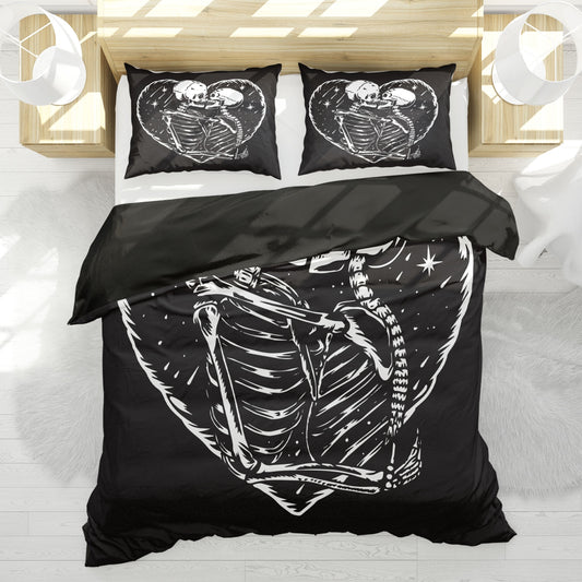 Gothic Skull Print Duvet Cover Set: Stylish and Comfortable Bedding for Kids, Guests, and Masters - Includes 1 Duvet Cover and 2 Pillowcases (No Core)