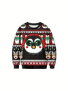 Winter Wonderland: Penguin and Deer Print Pullover Sweatshirt - Stay Cozy and Stylish!