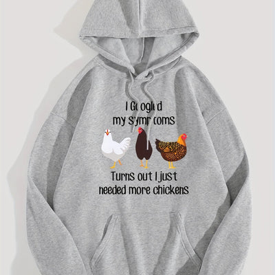 Cute and Cozy: Cartoon Chicken Print Hoodie - A Must-Have for Winter/Fall in Women's Clothing