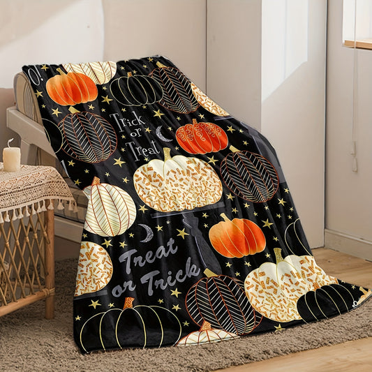 Cozy Flannel Pumpkin Blanket: Perfect Halloween Holiday Gift for All Ages
