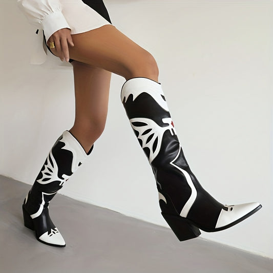 Stay ahead of the trends with these women's fashion-forward chunky heel boots. Featuring a retro Western print, these boots are an ideal way to embrace stylish and timeless looks. The chunky heel ensures comfort and durability for all-day wear.