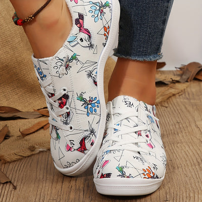 Women's Colorful Cartoon Print Lace-Up Comfy Lightweight Flat Shoes: A Versatile and Stylish Addition to Your Footwear Collection!