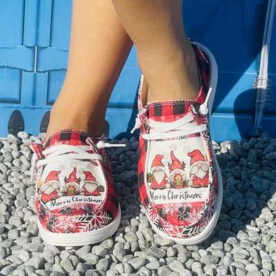 Fun and Festive: Women's Cartoon Print Canvas Shoes - Slip-On, Lightweight, and Comfy for the Holiday Season!