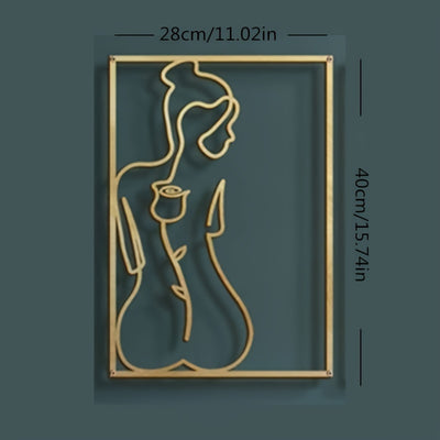 Infuse artistry into any space with this unique metal sign decor. Featuring a detailed silhouette of a female body with abstract line art, this metal sign is an elegant way to enhance any wall. Its high-quality craftsmanship provides an exquisite visual experience.