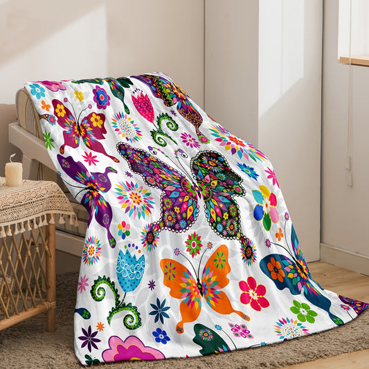 Warm and Cozy Butterfly Pattern Flannel Blanket for Couch, Bed, and Sofa - Soft and Soothing Throw Blanket for Comfort and Relaxation