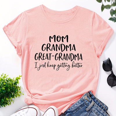 Great-Grandma Letter Print T-Shirt, Short Sleeve Crew Neck Casual Top For Spring & Summer, Women's Clothing