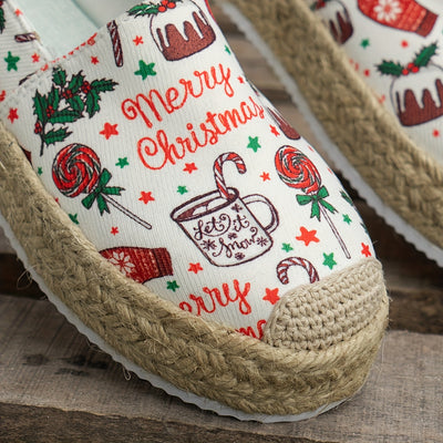 Festive Flair: Women's Christmas Pattern Espadrille Shoes - Stylish Slip-ons for a Casual and Comfy Holiday Season