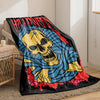 Cozy up with the Spooky Halloween Skull Illustration Printed Flannel Blanket - Perfect for All-season Use, Couch, Sofa, Bed, Camping, Travel