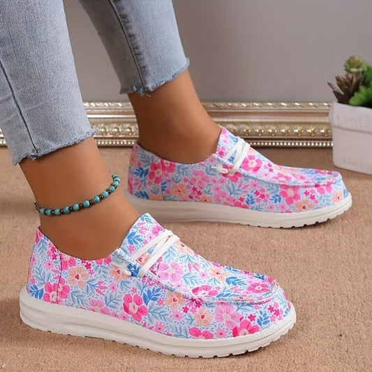 These Women's Floral Pattern Print Canvas Shoes are slip-on loafers with lightweight round toes for a comfortable fit. The printed canvas construction adds a unique look, making them perfect for dressy or casual occasions.