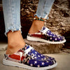 Patriotic Women's Flag and Leopard Pattern Canvas Slip-On Shoes - Lightweight and Comforrtable and Versatile Walking Shoes - Perfect for the 4th of July!