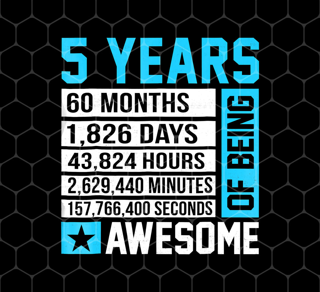 5th Birthday Gift, 5 Years Of Being Awesome, Birthday Gift, Png Printable, Digital File