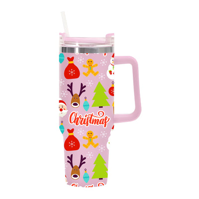 40oz Christmas Tumbler: Insulated Stainless Steel Water Bottle with Lid - Perfect Summer Drinkware for Car, Home, Office and Travel - Portable Cup with Handle - Ideal Birthday and Christmas Gifts