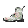 Green Pink Floral Boots, Glitter Martin Boots for Women