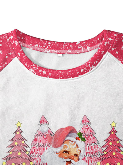 Plus Size Christmas Cute Sweatshirt: Women's Festive Santa Claus and Leopard Print Pullover