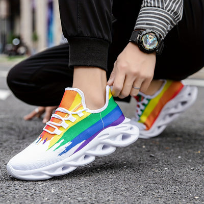 Stride in Style with Rainbow Slip-On Blade Sneakers: Odor-Resistant, Lightweight, and Breathable Athletic Shoes for Men