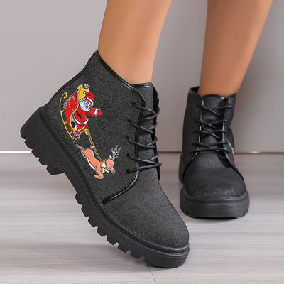 Women's Comfortable Santa Claus Print Short Boots: Festive and Fashionable Christmas Ankle Boots