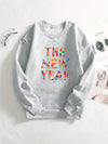 The New Year Print Long Sleeve Sweatshirt, Crew Neck Pullover Tops For Winter, Women's Clothing