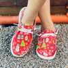 Festive Joy: Women's Red Christmas Pattern Canvas Shoes - Casual Lace-Up Outdoor Shoes for Lightweight Comfort