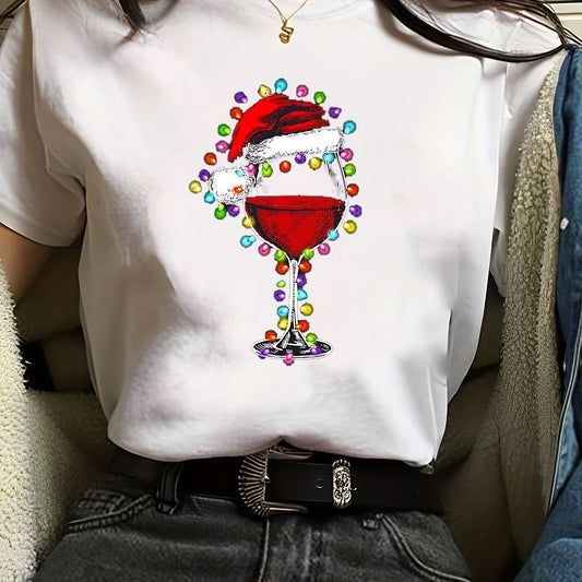 This T-shirt is an ideal for spring and summer styling. Crafted from high-quality fabric with short sleeves and a classic crew neck design, the shirt features a vibrant wine glass print for a festive touch. Perfect for adding a touch of holiday spirit to your wardrobe.