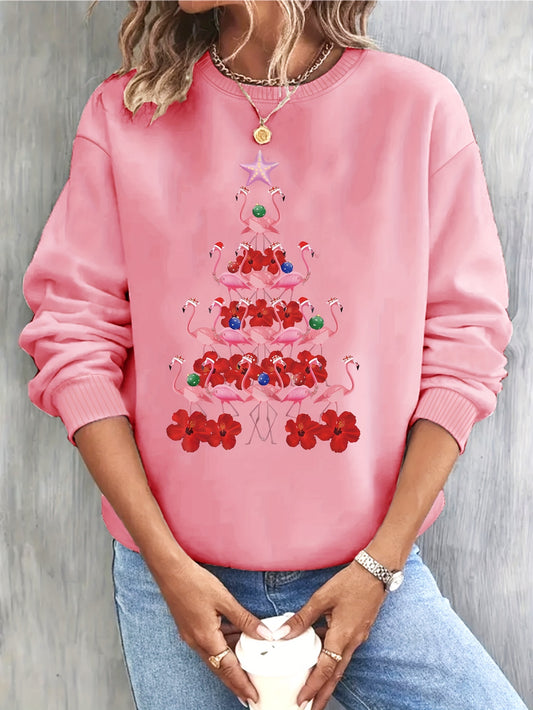 Festive Flamingo Delight: Christmas-themed Women's Sweatshirt perfect for Fall and Winter season