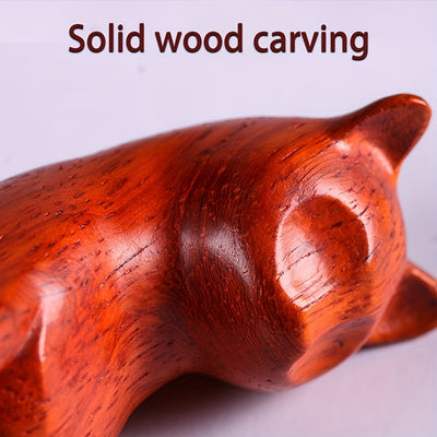 Captivating Green Sandalwood Cat and Mouse Solid Wood Carving: Exquisite Art Piece for Pet Lovers and Wood Art Enthusiasts