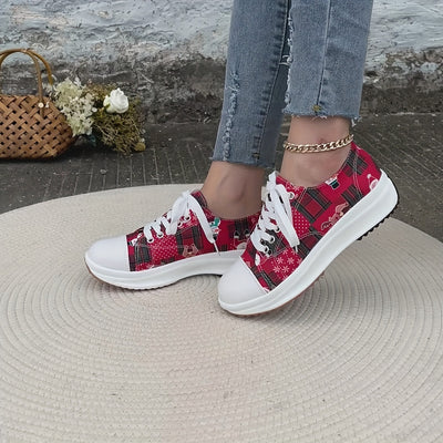 Festive Feet: Women's Christmas-style Canvas Sneakers for Comfy and Stylish Holiday Season