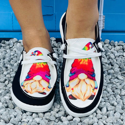 Festive Fun: Women's Cartoon Print Slip-On Shoes - Lightweight, Comfy, and Versatile Low-Top Christmas Shoes