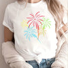 The Sparkling Delight Fireworks Print Crew Neck T-Shirt is a must-have for any casual wardrobe. The unique fireworks print on a quality fabric offers comfort and style for the perfect summer look.