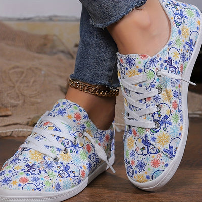 Festive Fun: Women's Cartoon Print Canvas Shoes - Slip-on, Comfy, Lightweight Halloween & Christmas Shoes