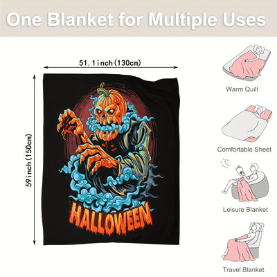 Pumpkin Man Halloween Theme Blanket: Cozy Flannel Throw for All-season Home Decor