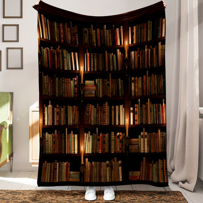 Cozy Printed Flannel Blanket: The Perfect Bookshelf-Inspired Addition for Your Sofa and Bed