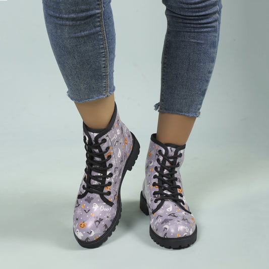 Ghostly Glamour: Women's Halloween Combat Boots - Lace Up in Style!