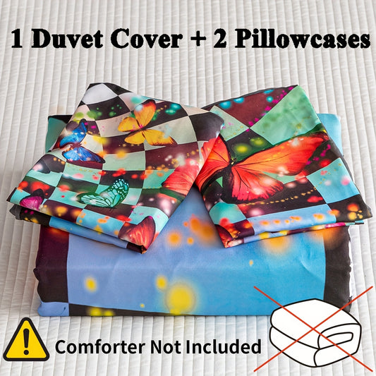 Piece Butterfly-Print Duvet Cover Set: Elegance and Comfort CombinedDreamscape Delight: 3-Piece Rainbow Cloud Print Duvet Cover Set for Ultimate Bedroom Comfort(1*Duvet Cover + 2*Pillowcase, Without Core)